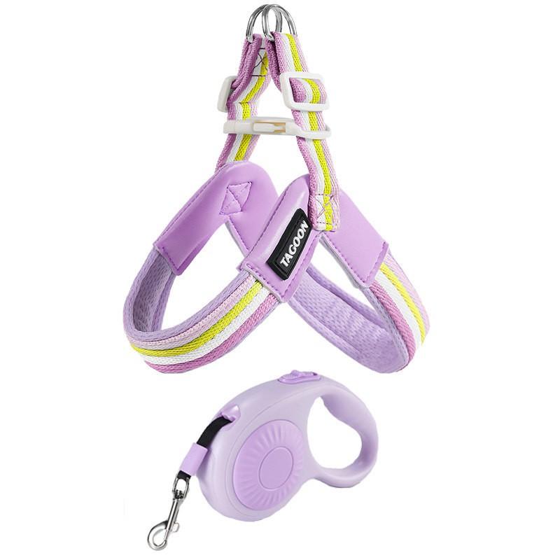 Adjustable Dog Harness With Leash Small To Medium Breeds - Breathable Vest Style Reflective Trim Stainless Steel Buckle