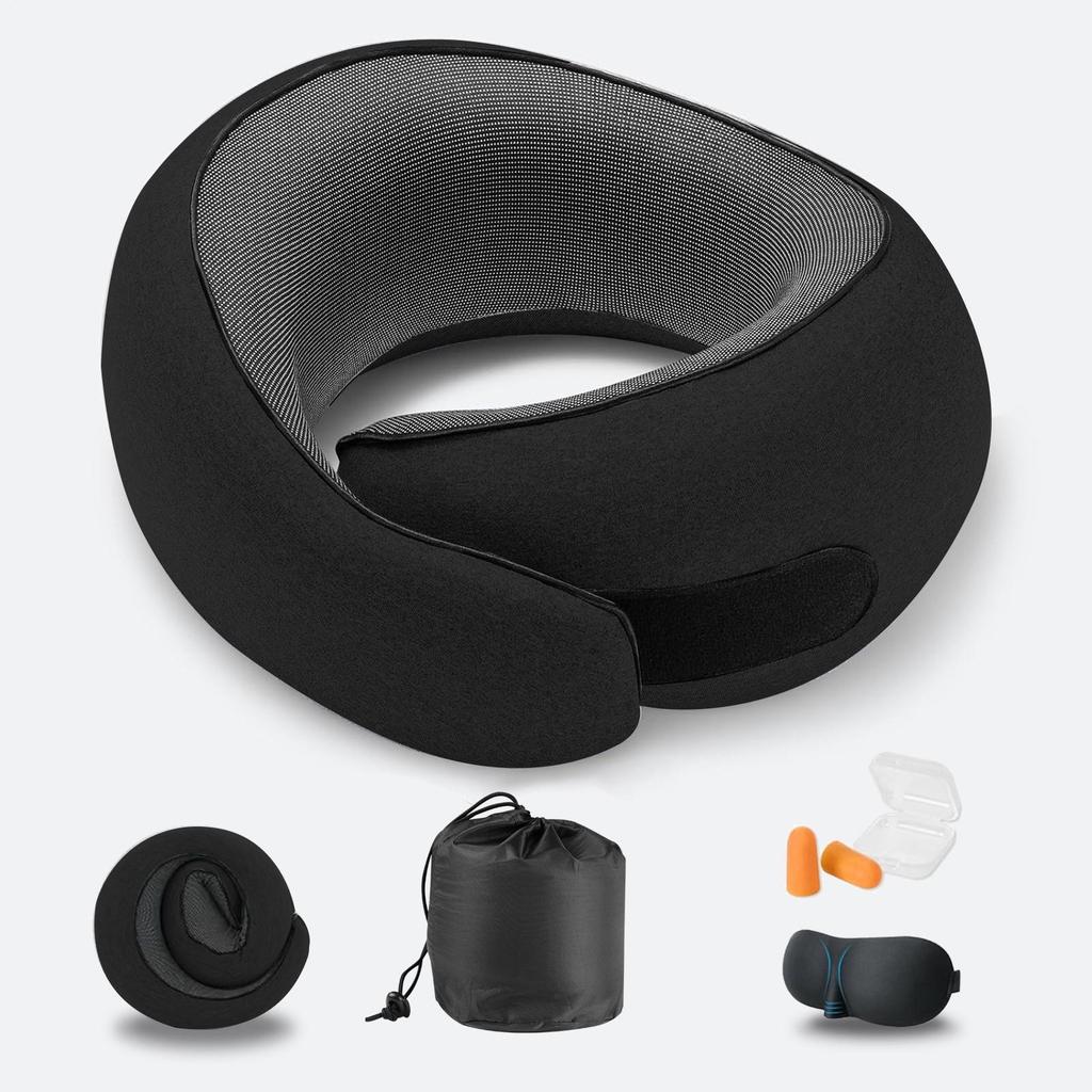 U-Shaped Memory Foam Travel Neck Pillow - No Head Tilt Support for Airplane and Office Use