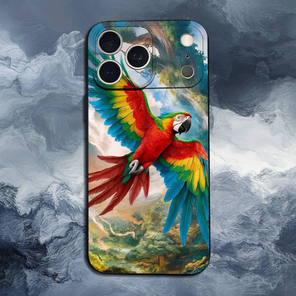 A-Animal Parrot Bird For iPhone 13,17,11,12,16,14,15,Plus,Pro Max,XS,X,XR,SE,Mini,8,7,Soft Silicone Black Phone Case