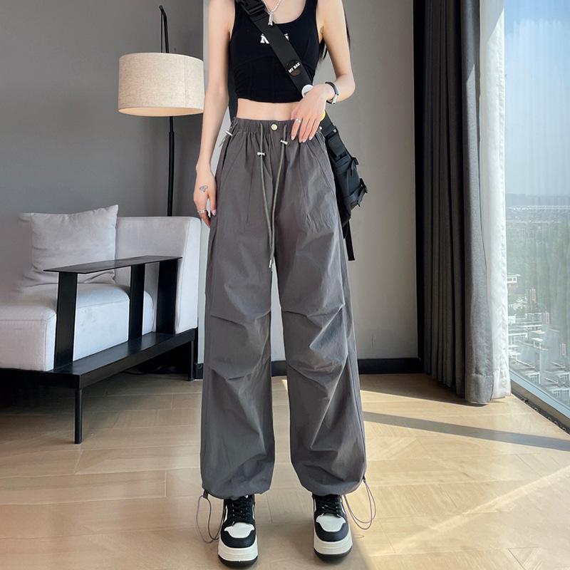 Damen High Waist Schwarze Schnelltrocknende Cargohose - Schlankmachend, Locker, Mit Bündchen, Lässiger Stil