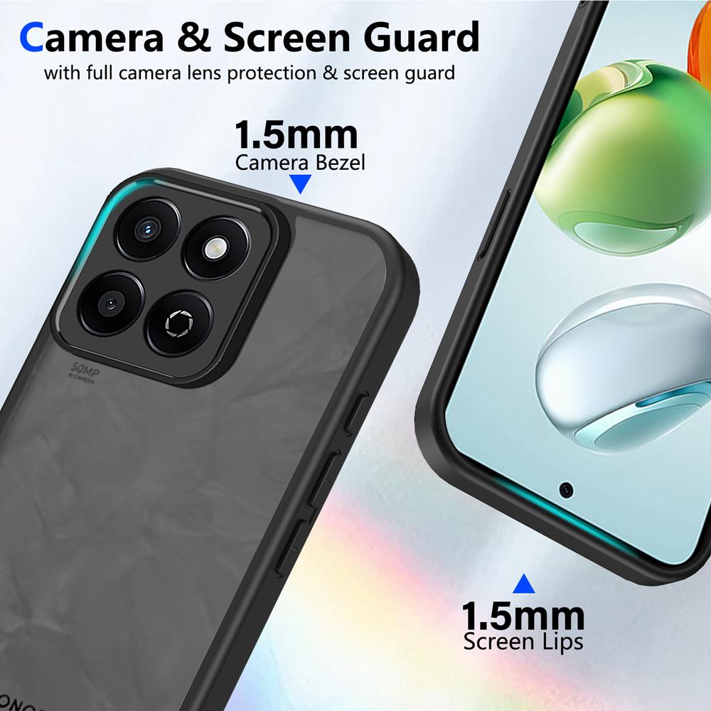 KEYSION Matte Translucent Black Phone Case for HONOR X7d 5G Silicone+PC Clear Shockproof Back Cover for Honor 400 Smart 5G