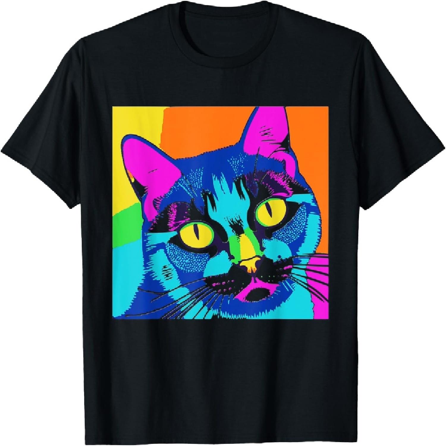 Abstract Cat Pop Art Graffiti T-Shirt for Men Women Kids S