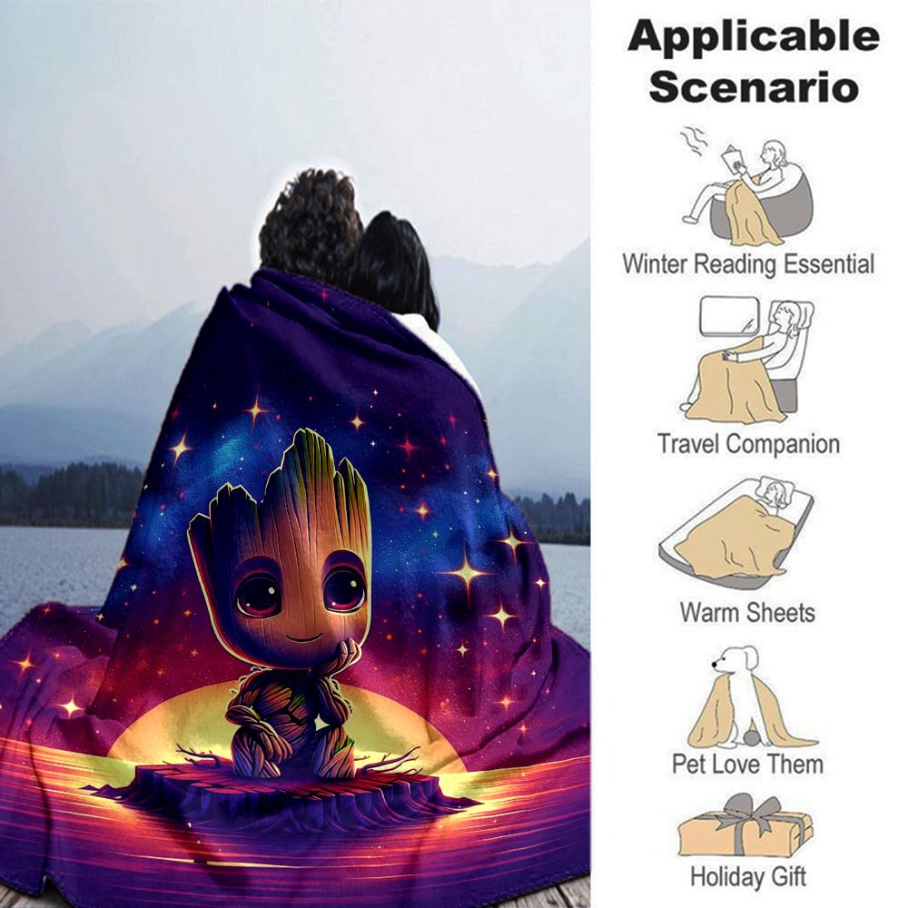 Baby Groot Space Flannel Blanket Super Soft Warm Cozy Blanket For Sofa Bed Office Travel Allseason Home Decor Gift