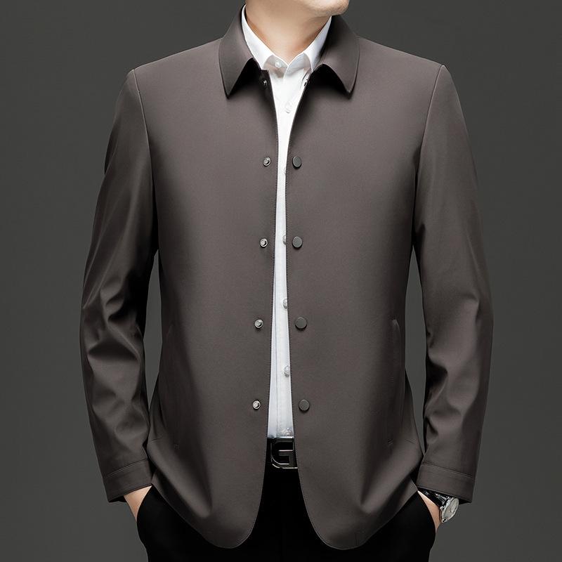 2025 Men's Spring/Autumn Business Jacket - Middle-Aged Fashion, Solid Color Lapel, Outdoor Administrative Style
