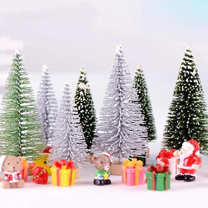 Mini Christmas Tree Ornament With Snow Frosted Design Cute Figurines For Tabletop Holiday Party Decor