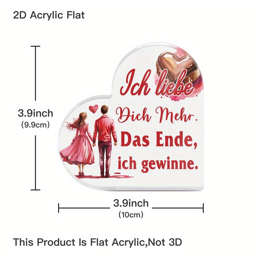  1pc German Heart Shaped Acrylic Sign Table Decor, I Love You More. The End, I Win, Desktop Decoration for Home Farmhouse Living Room, Gift 