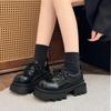 2024 Autumn New Thick Soled Women Pumps Shoes Women's Height Increasing Black Loafers Fashion Lace Up Chunky Middle Heel Zapato