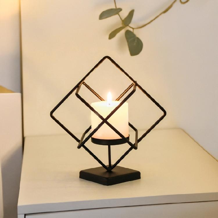 Nordic Iron Candle Holder Hollowed Geometric Square Globe Metal Tealight Candlestick for Table Centerpieces Decors