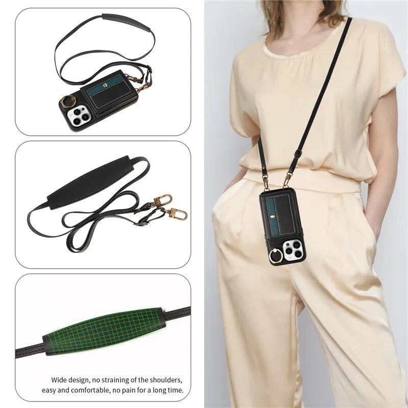 Ring Lanyard Leder Brieftasche Fall für iPhone 15 Pro Max 14 Plus 13 Pro 12 Samsung Galaxy S24 Ultra S23 S22 21 FE A25 A15 A54 A34 A14 Flip Telefon Abdeckung