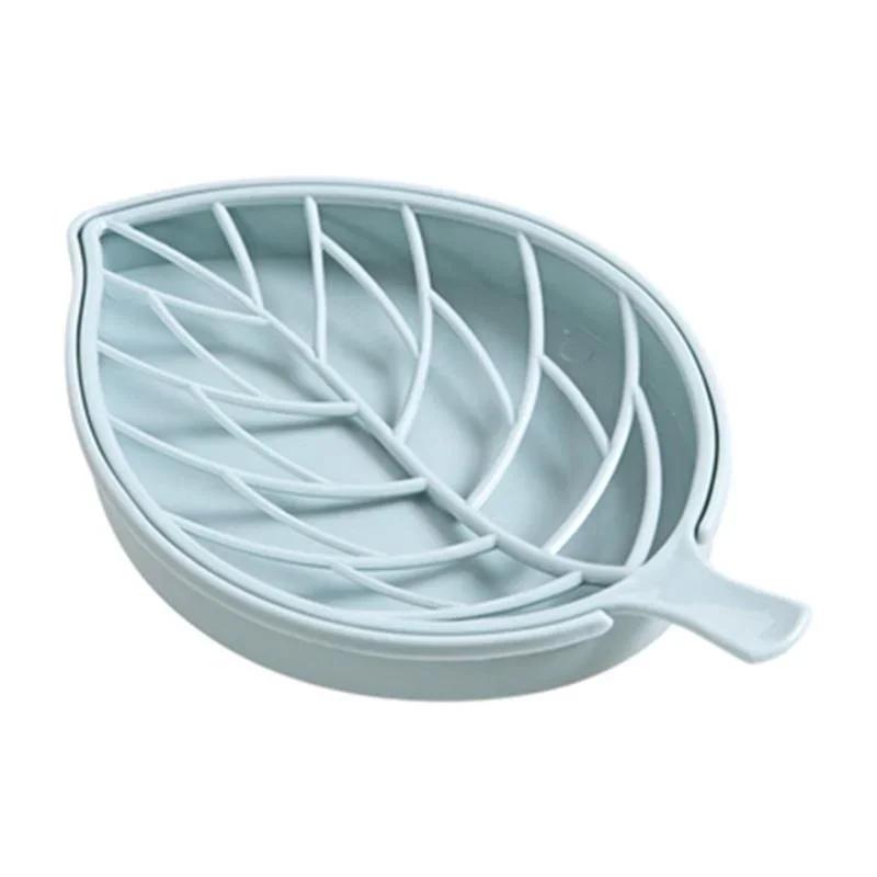 1PCS Concise Design Green Leaf Shape Soap Dish Tray Creative Plant Plastic Soap Saver Holder Household Bathroom Washing Supplies