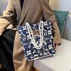Stylish Large Canvas Tote Bag with Letter Print and Rope Handles for Work and Commute