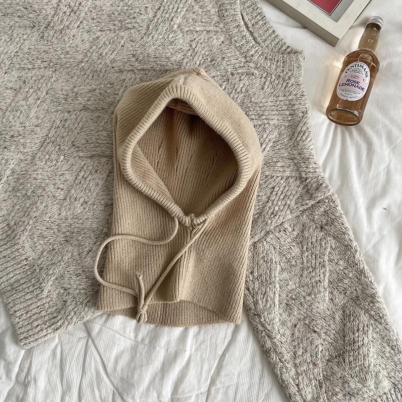 Écharpe à capuche tricotée Chapeau Tricot Cagoule Style Coréen Extérieur Chaud Écharpe à capuche avec cordon de serrage réglable