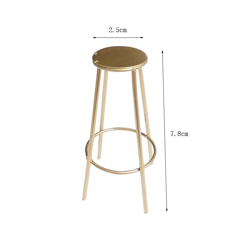 1Pcs Dollhouse Kitchen Cafe Furniture Decoration 1:12 Scale Miniature Bar Stool Metal Round Chair Model