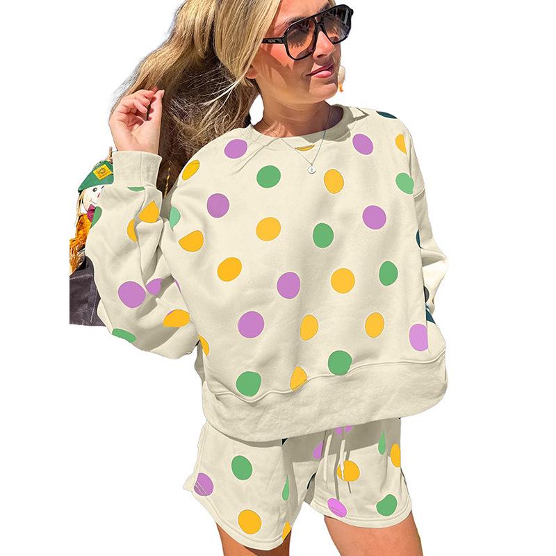 2025 Autumn Polka Dot Casual Two-Piece Suit for Women - Fashionable, Versatile, Loose Fit