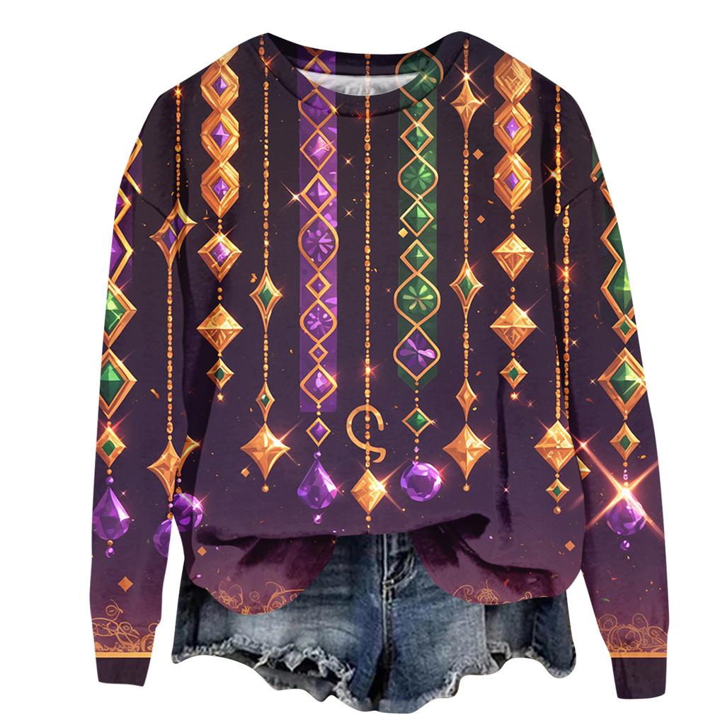 Damenmode Bedrucktes Langarm Locker Rundhals Sweatshirt Top