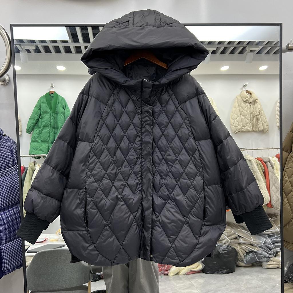 Retro Literary and Artistic Down Jacket Women's Medium and Long Winter New Hooded Loose Large Size White Duck Down Jacket