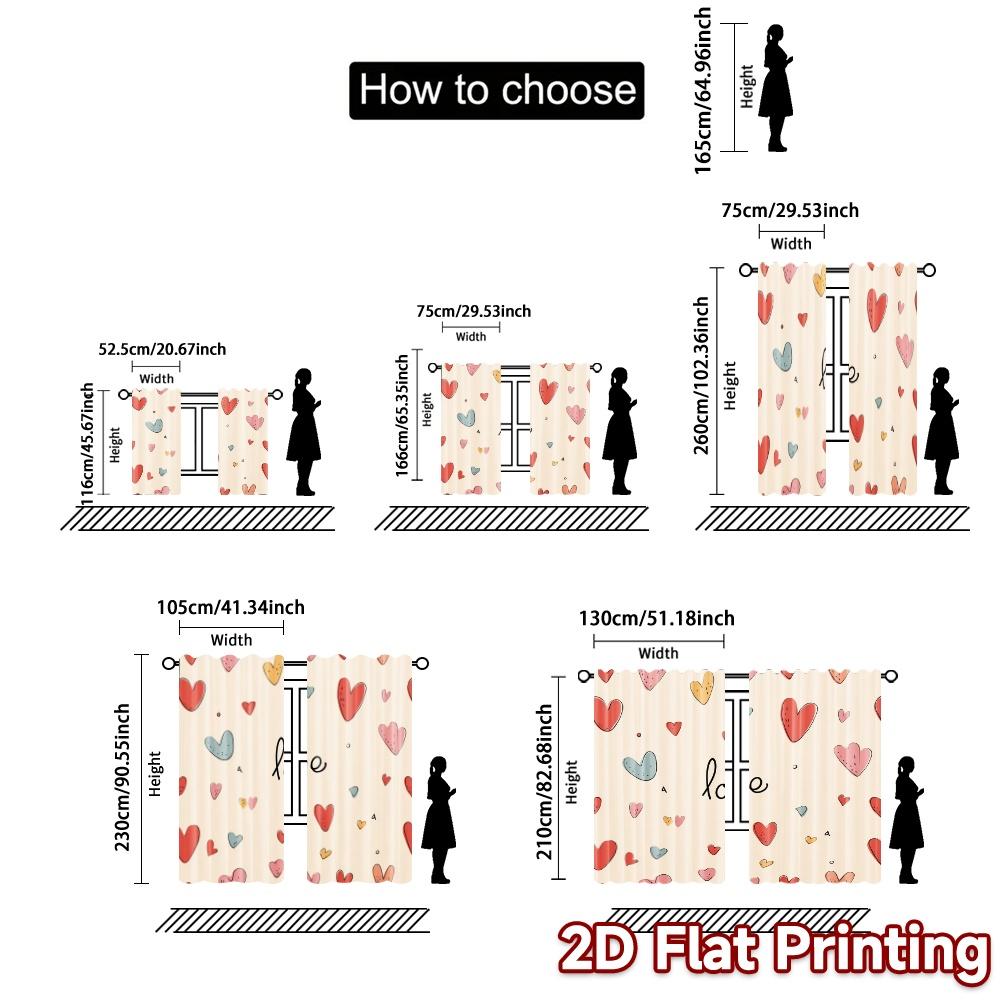 2D Flat Printing  JIT 2pcs   Curtains (Without Rod) Heartfelt Curtains Modern Fashionable Curtains Versatile Polyester Fabric