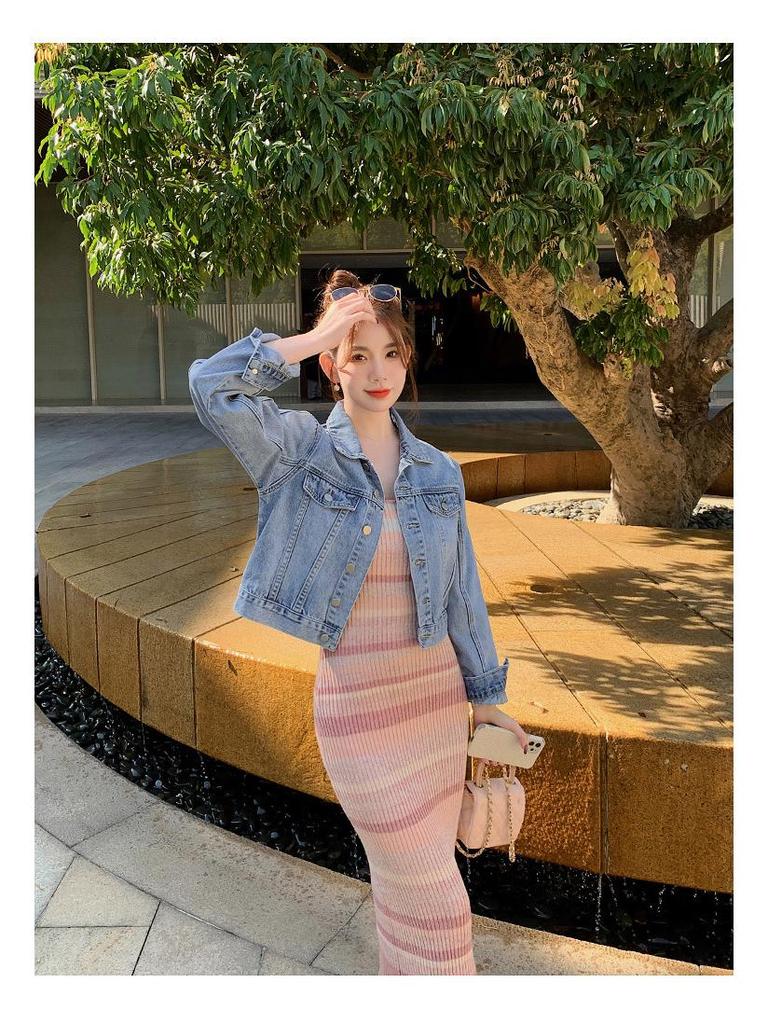 Women's Rainbow Stripe Sleeveless Knit Tank Dress - Slim Fit Summer Mid-Length