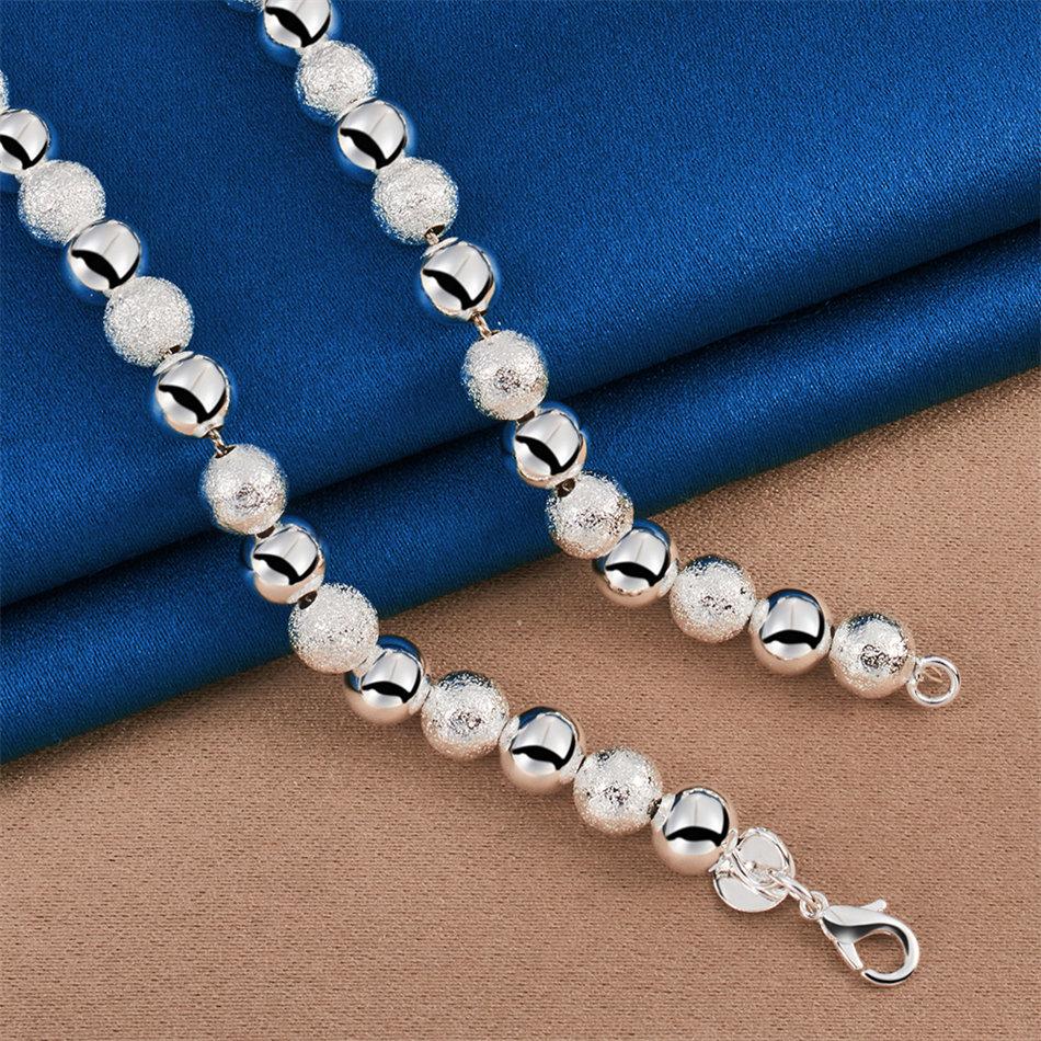 925 Sterling Silver Delicate Frosted Beaded Necklace for Women, Fashionable Party Gift, Wedding Jewelry
