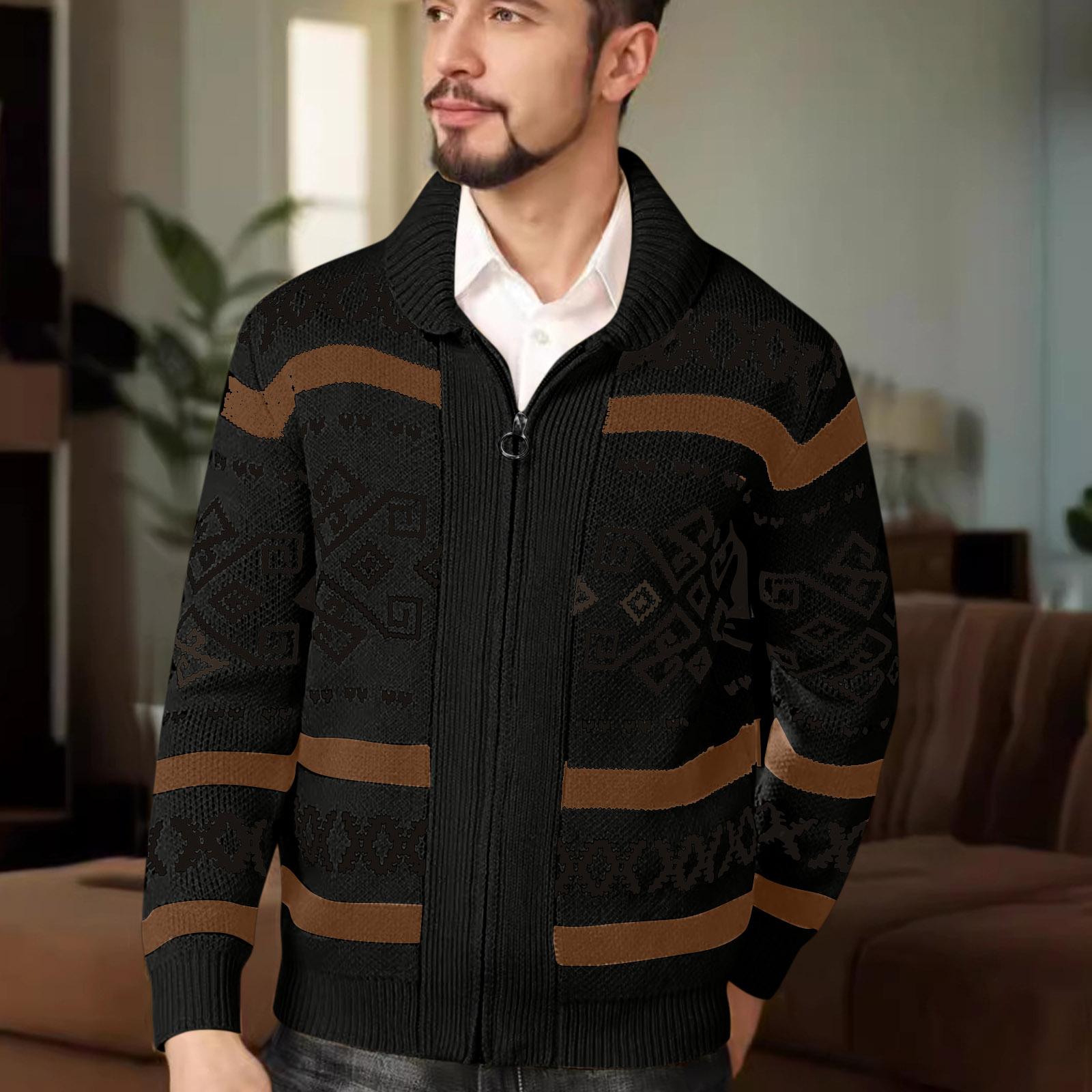 

Men s Knitted Cardigan Jacket Men s Zipper Lapel Slim Outer Wear Knitted Sweater M чёрный