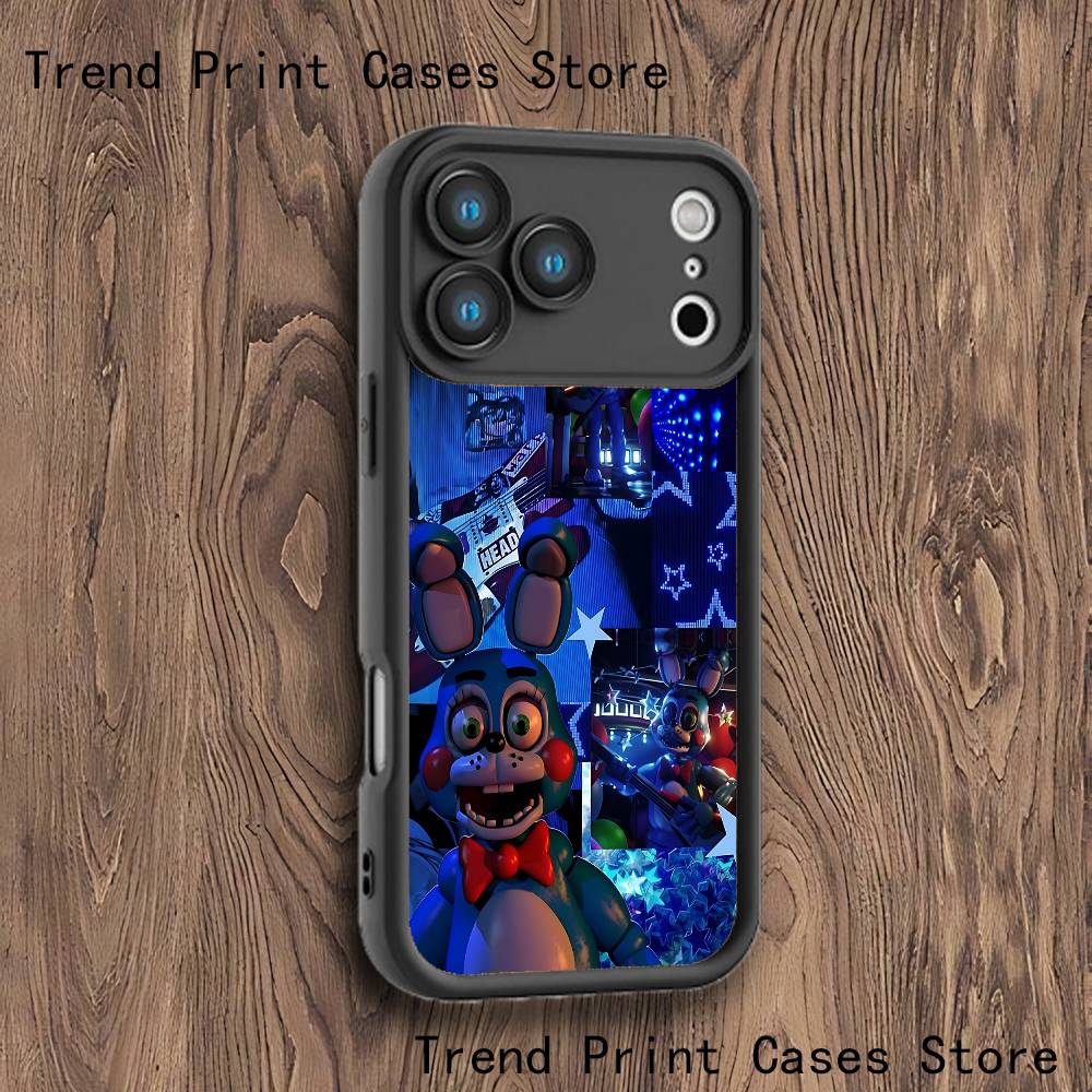 F-FNAFS 2 telefono dėklas, skirtas iPhone 17,16,15,14,13,12,11,Pro,Max,Plus,X,XS,SE4,E,Mini, juodas, sustiprintas kraštas