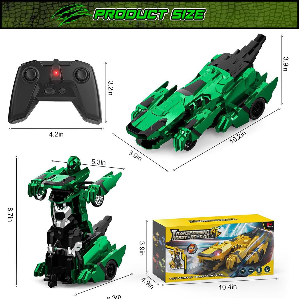 Dinosaur Deformation Remote Control Car 2.4G One-button Variable Battle Robot Walking Upright Children's Toy/4 Colors