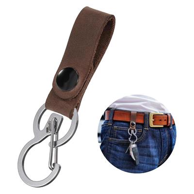KeyUnity KS03 Belt Loop Keychain, Leather, Thin Strap with Button, S-Shaped Carabiner, Stainless Steel, Lightweight, Stylish, Prevents Smart Keys from