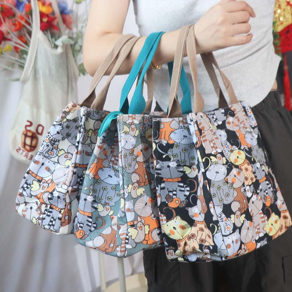 

Кошачий узор, портативная сумка для мамы, сумка для хранения, холщовая сумка, модные сумки для обеда с героями мультфильмов, для улицы
