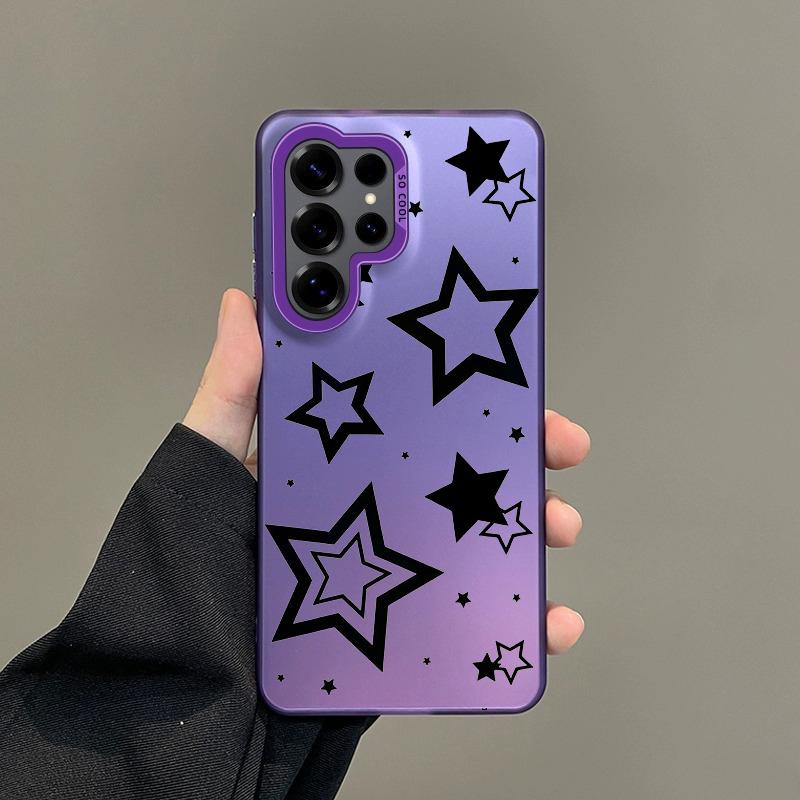 Color Phone Case For Samsung Galaxy S26 S25 S24 S23 S22 Ultra S20 S10 S21 FE 5G Plus Silver Plated IMD Cover Style Stars Pattern