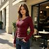 Women's V-Neck Cable Knit Sweater with Color Block Design Long Sleeve Slim Fit Knit Top for Casual Everyday Wear