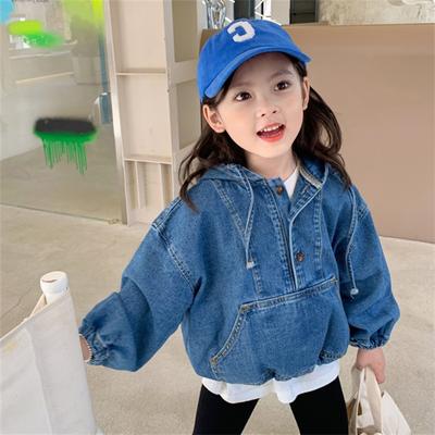 Mädchen herbst mit kapuze denim jacke Koreanische feste farbe