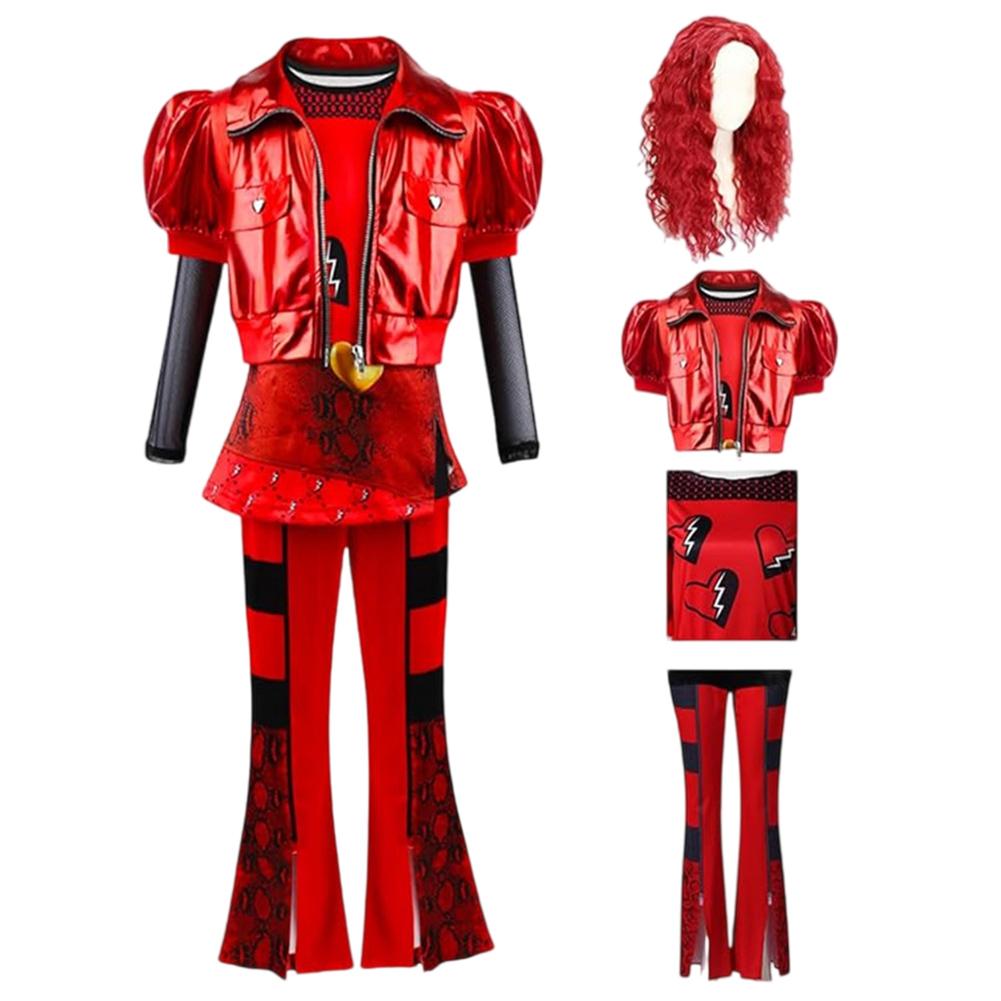 

Girl Rise of Red Costume with Jacket Top Pants and Wig Princess Dress Up Bridget Costume Halloween Party Clothes 6 8 years old