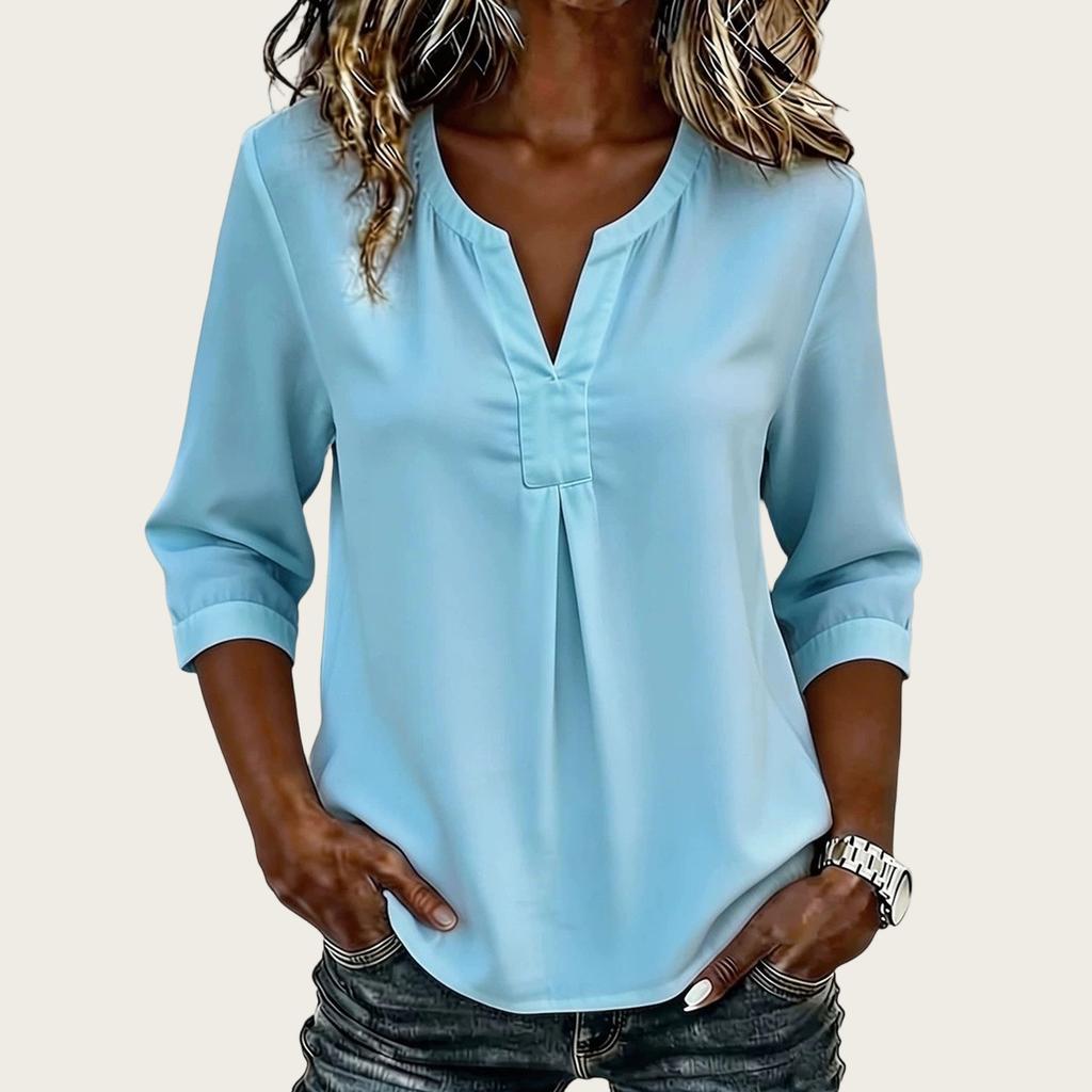Women's Casual V-Neck Color Loose Fit Blouse for Everyday Wear