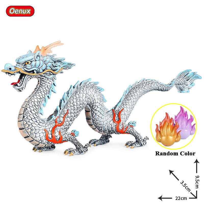 Oenux Original Mythical Chinese Dragon Dinosaurs Action Figures Animals Model Solid PVC Decoration Collection Kids Toy Gift