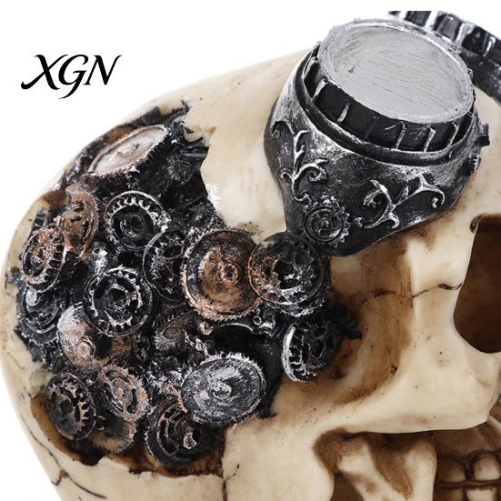 Halloween Prank Props Hip-hop Headphone/Steampunk Skull Figurine, Resin Skeleton Statue, Vintage Ornament for Party Haunted House & Home Decors
