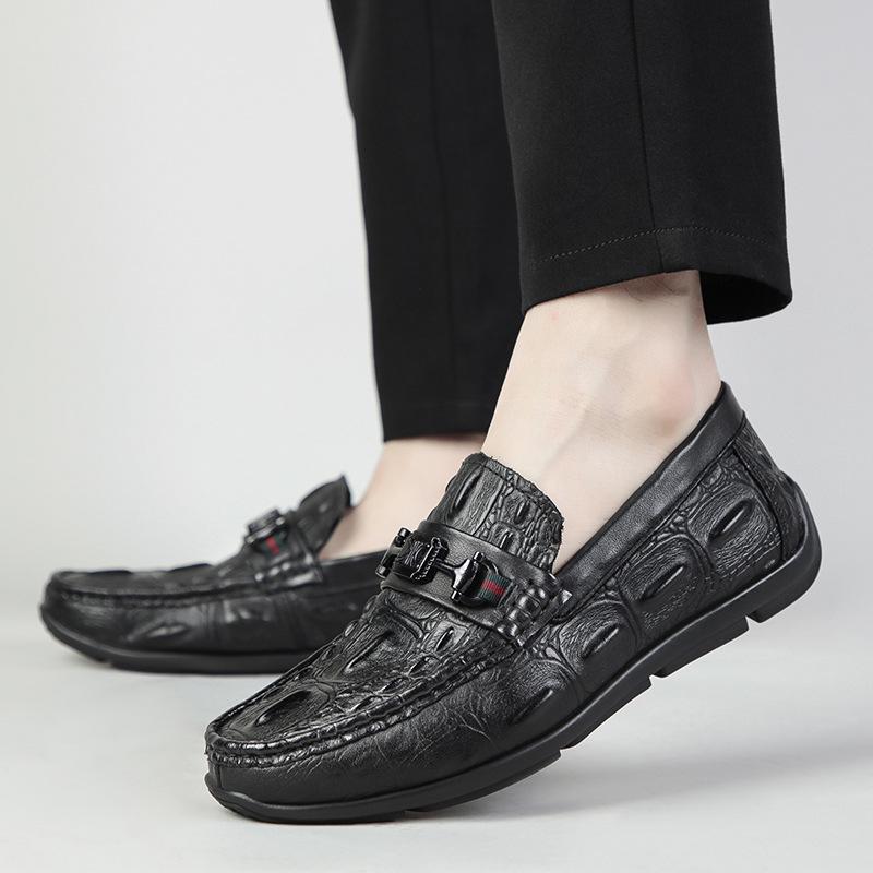 Men's Casual Embossed Leather Moccasins - Genuine Soft Slip-On Shoes