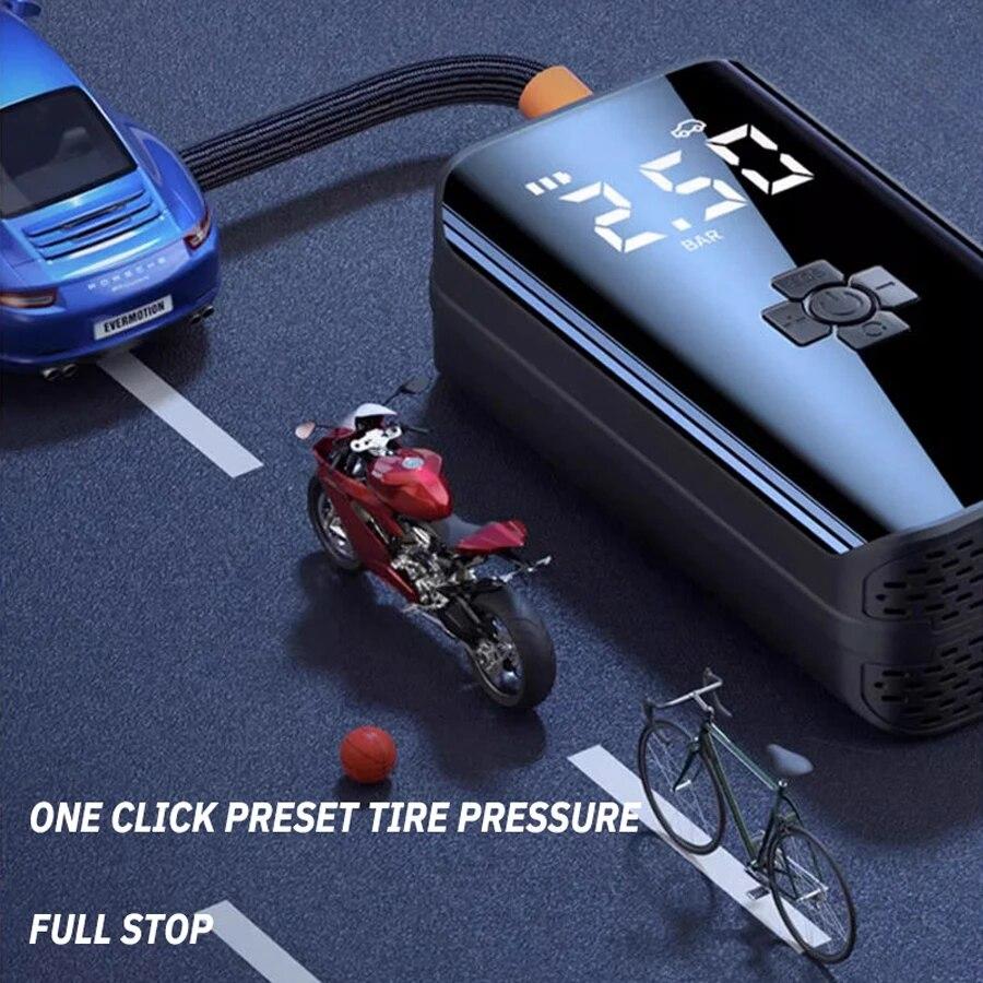 Tire Inflator Portable Air Compressor - with Battery,12V DC Electric,LED Light and Phone Charging - One Click Smart Pump Auto Shut-Off (150 PSI)