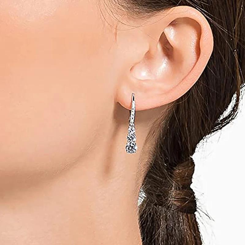 Huitan Bling Bling Cubic Zirconia Drop Earring for Women Silver Color Elegant Engagement Forever Ear Accessories Jewelry Gifts