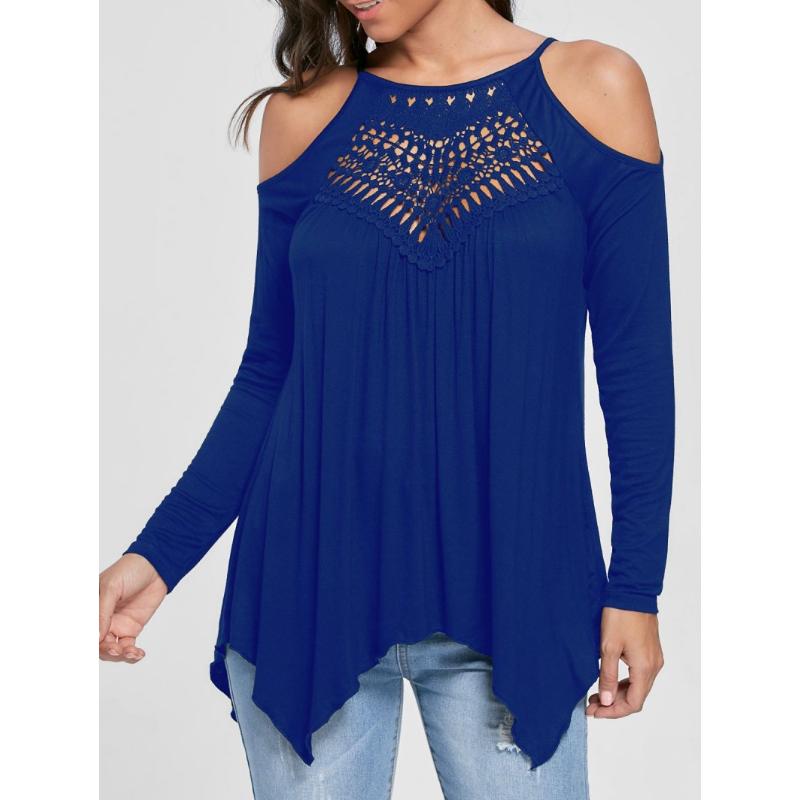 Spring and Autumn Women's Blouse Lace Stitching Strapless Long-sleeved T-shirt Casual Tops