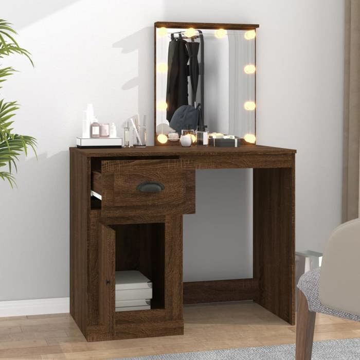 VidaXL Coiffeuse avec LED, Table de Cosmétique avec Miroir, Coiffeuse de Maquillage avec Rangement, Meuble de Chambre à 816775