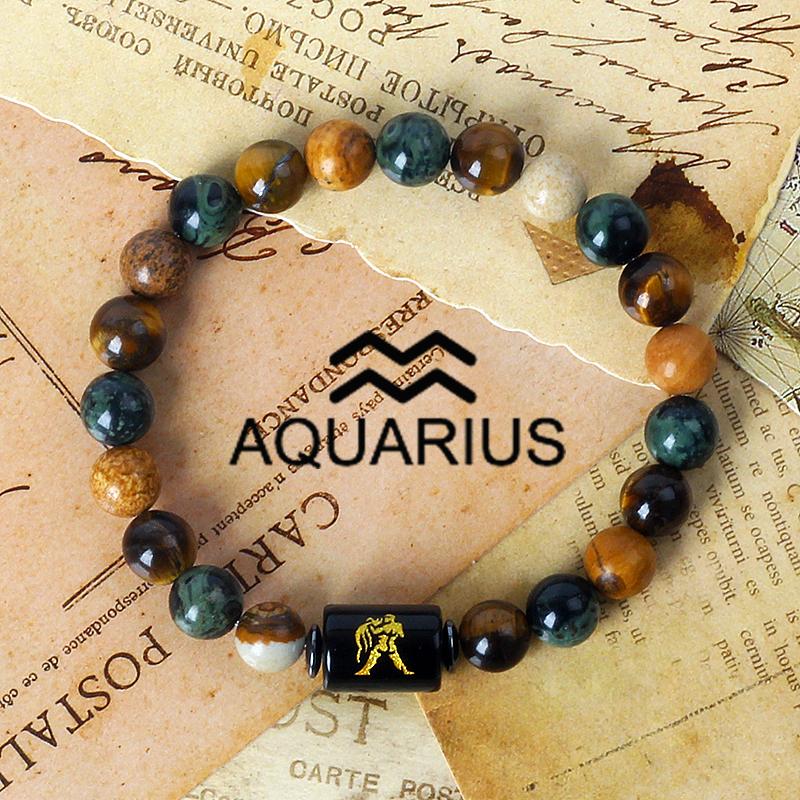 12 Constellation Zodiac Signs Bracelet Men Women Natural Tiger Eye Stone Beaded Couples Bracelets Scorpio Birthday Beads Jewelry