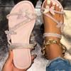 Cool slippers women's outer wear 2025 new summer butterfly rhinestone belt beach shoes versatile one-pedal flat sandals
