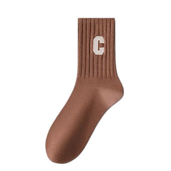 Women's Mid-Calf Cotton Socks - Odor-Resistant, Sweat-Absorbent, Breathable, Coffee Color - Perfect for Autumn & Winter