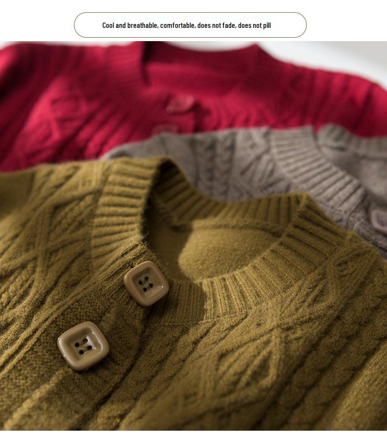 Cardigan a Maglia Rosso a Maniche Lunghe per Mamme - Elegante Maglione Autunnale per Donne di Mezza Età