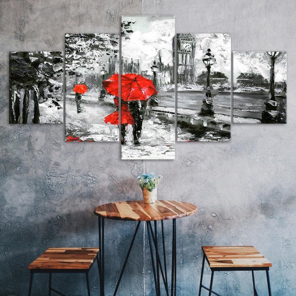 Abstract Couple Walking Painting 5 Piece Five Panel Canvas Print Picture Modern Wall Art Poster Home Decor Gift For Him For Her