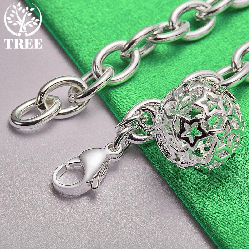 ALITREE 925 Sterling Silver Bracelet 18K Gold Round Hollow Ball Bracelets Women's Hand Chain Party Wedding Fashion Jewelry Gifts