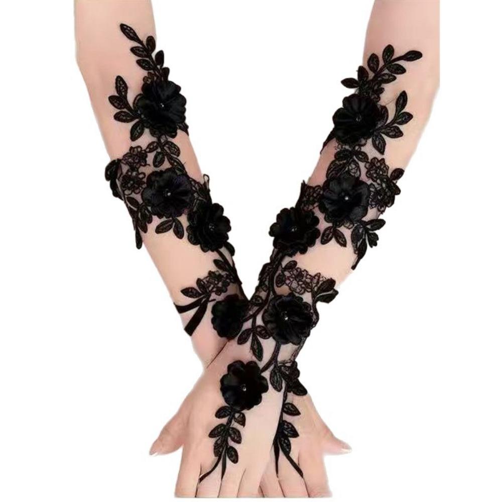 1 Pair New Flower Finger Hook Bridal Wedding Dress Gloves Classic Elegant Texture Bride Gloves Lace Lace Gloves Bridal Party