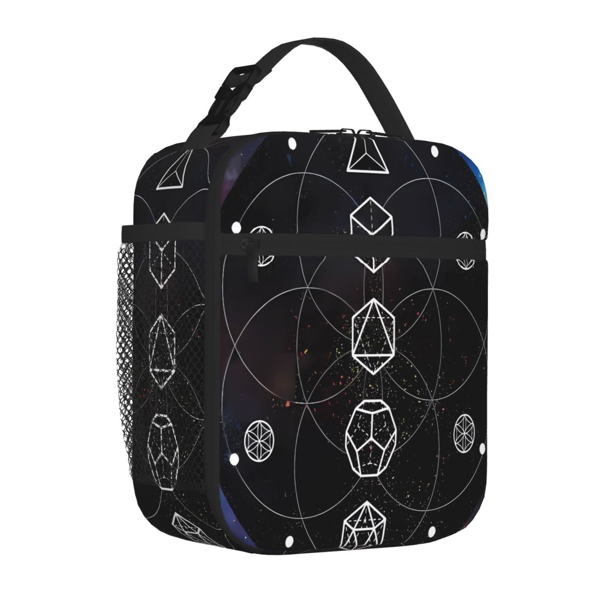 Bestselling PLATONIC SOLIDS - COSMIC ALIGNMENT Retro Nylon Lunch Bag Fishing Trip Picnic Lunch Bag One Size