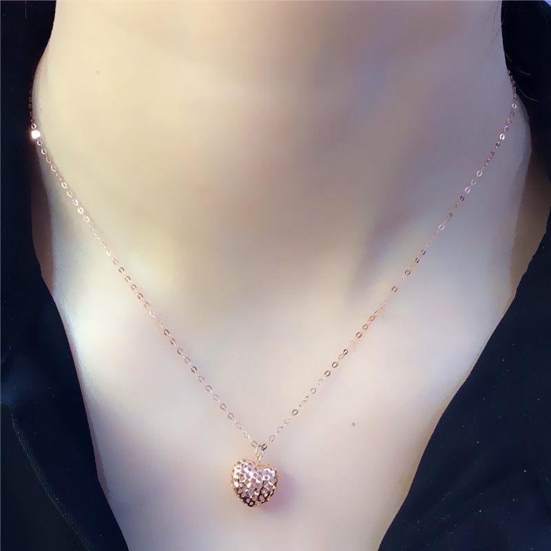 Pure Purple Gold Shiny Hollow Heart Temperament Colored Gold Plated Rose Gold Pendant Necklace Women