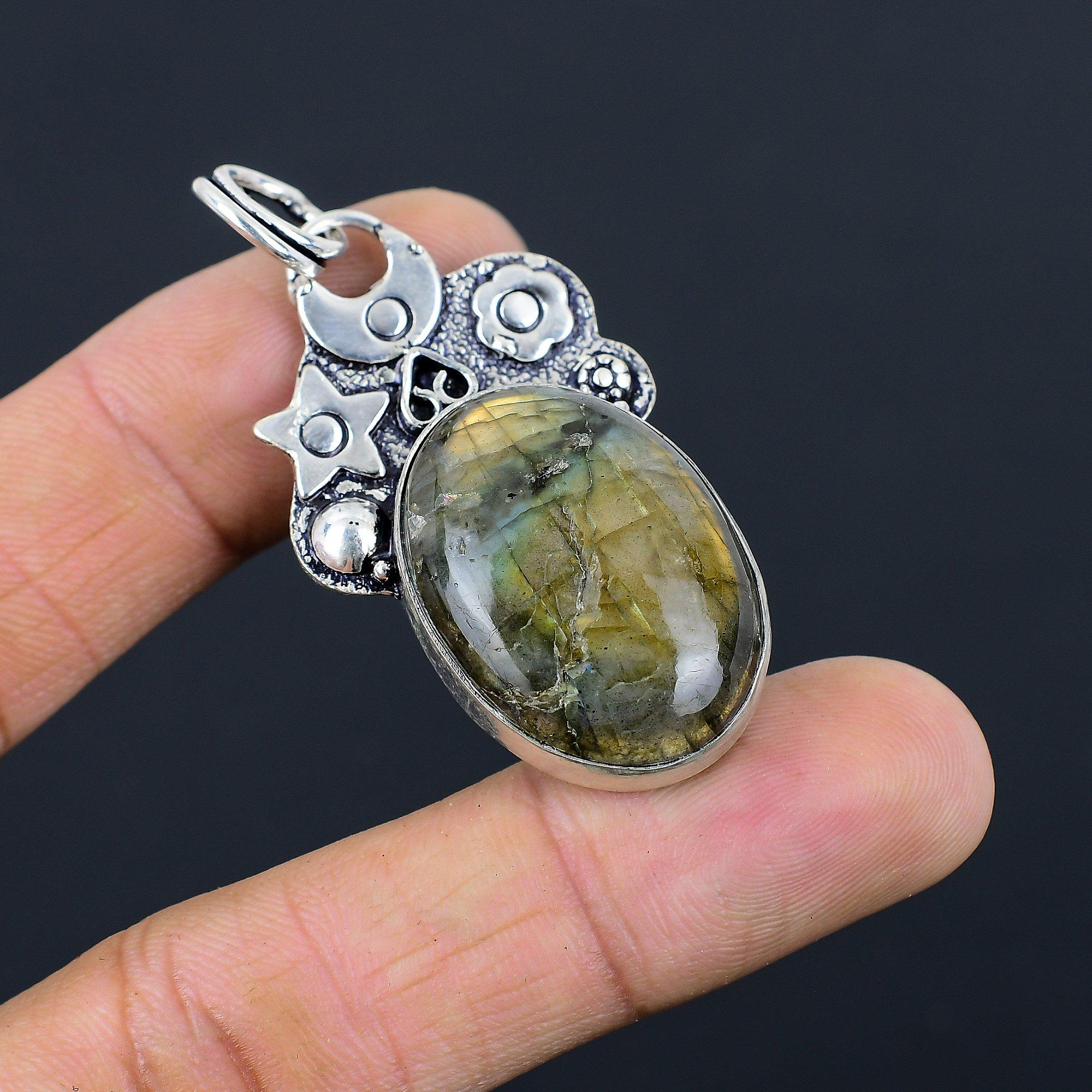 

Натуральный Лабрадорит Подвеска из Драгоценного Камня Ручной Работы Серебро 925 пробы Индийские Украшения